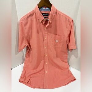 Chaps Easy Care Button Down Orange/White Gingham Men’s Shirt - Size Medium